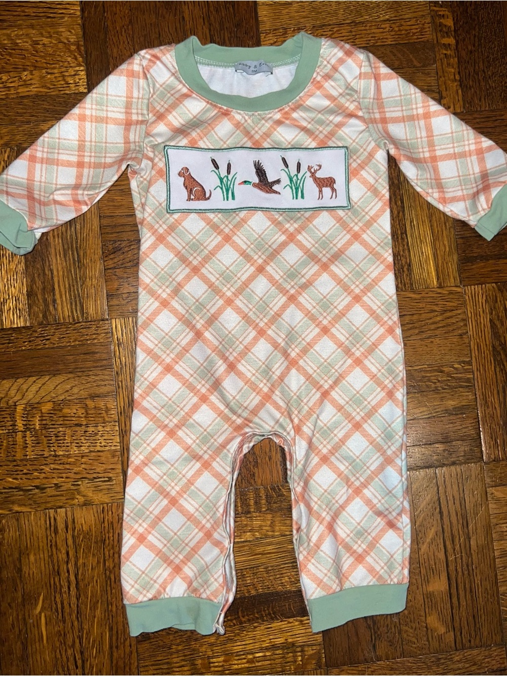 Embroidered Orange & Mint Baby Onzie